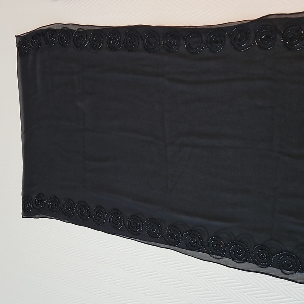 Sheer beaded wrap goes with black dress,shoes